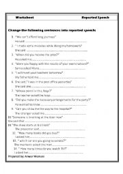 English Worksheet: reported speech 