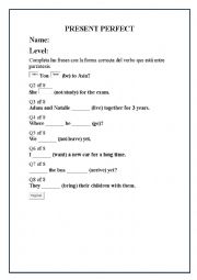 English Worksheet: PRESENT PERFECT