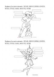 English Worksheet: BODY PARTS FOR THE SONG HEAD SHOULDERS KNEES AND TOES