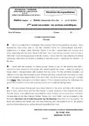 English Worksheet: End - of - term test 1 - 3rd forms - Scientific branches ( Tunisian Students )