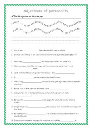 English Worksheet: Adjectives of personality