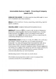 English Worksheet: INTERMEDIATE BUSINESS ENGLISH - PRESENTING A COMPANY - LESSON 2 OF 2