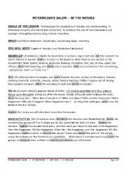 English Worksheet: INTERMEDIATE SALON -- AT THE MOVIES