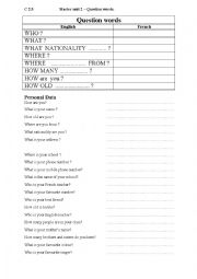 English Worksheet: Question words