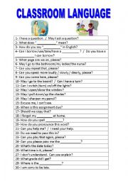 English Worksheet: CLASSROOM LANGUAGE FOR STUDENTS