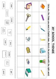 English Worksheet: My school things