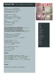 English Worksheet: The last Time - Taylor Swift (feat. Gary Lightbody)