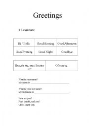 English Worksheet: GREETINGS