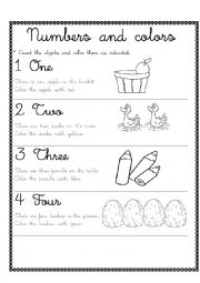 English Worksheet: Numbers and colors