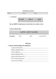 English Worksheet: Do not worksheet