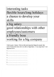 English Worksheet: Important things at work