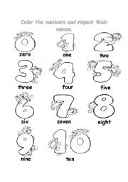 English Worksheet: Color the numbers