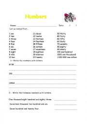 English Worksheet: Numbers