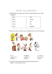English Worksheet: Songs and emotions - EDITABLE