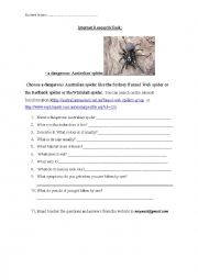 English Worksheet: Internet Task- A dangerous Australian Spider