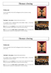 English Worksheet: Oral and written activities on human cloning