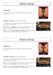 English Worksheet: Oral and written activities on human cloning