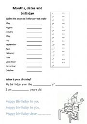 English Worksheet: Months, dates and birthday