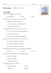 English Worksheet: Swimmy comprehension worksheet