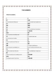 English Worksheet: The numbers