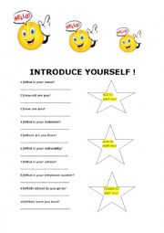 English Worksheet: introduce yourself