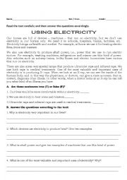 English Worksheet: Electricity Today