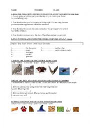 English Worksheet: a quiz on invitations and body parts pf animals