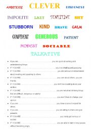 English Worksheet: PERSONALITY adjectives, describing, matching, definitions, people
