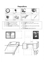 English Worksheet: Prepositions + objects in our bedroom