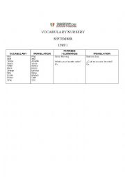 English Worksheet: vocabulary for kindergarten level 2