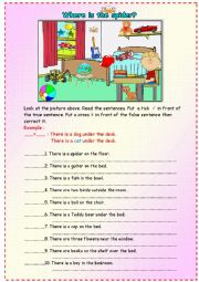 English Worksheet: There is/There are..... in/on/under .....