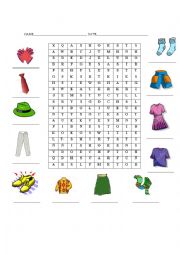 English Worksheet: CLOTHES  WORD SEARCH