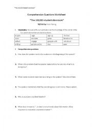 English Worksheet: TED Talk-The 100000 student classroom- Questions Worksheet 