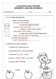 English Worksheet: simple present tense negative statements