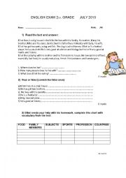 English Worksheet: english exam 2nd grade