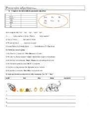 Worksheet to practise possessive adjectives and the verb to be to describe objects or animals