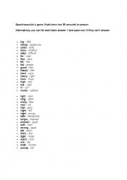 English Worksheet: Speed game