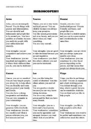 English Worksheet: Describing people using Horoscopes