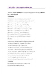 English Worksheet: topics for conversation practice