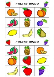 English Worksheet: Fruits Bingo Set 1