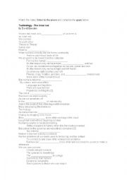 English Worksheet: Technology - poem - gaps