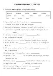 English Worksheet: Describing personalities