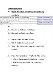 English Worksheet: Water Density Lab