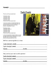 English Worksheet: Little Richard Tutti Frutti Lyrics