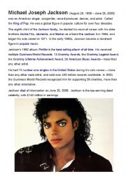 English Worksheet: Michael Jackson - English with Music POP