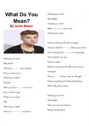 English Worksheet: What do you mean? (Song) + Key