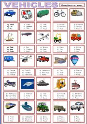 English Worksheet: VEHICLES multiplr choice