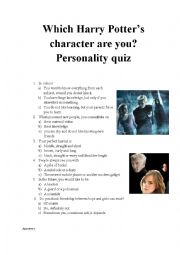 English Worksheet: Which Harry Potters character are you? Personality quiz