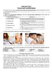 English Worksheet: TEST- TEENS AND ADVERTISING