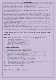 English Worksheet: our health